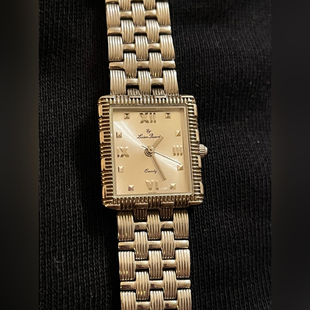VINTAGE RARE Lucien Piccard Swiss Stainless Tank Watch Roman Numeral square face